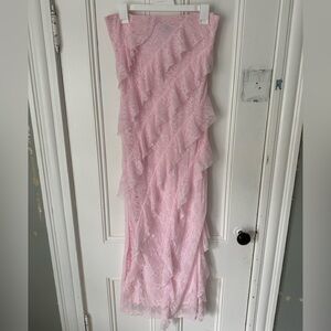 pink lace / ruffle dress